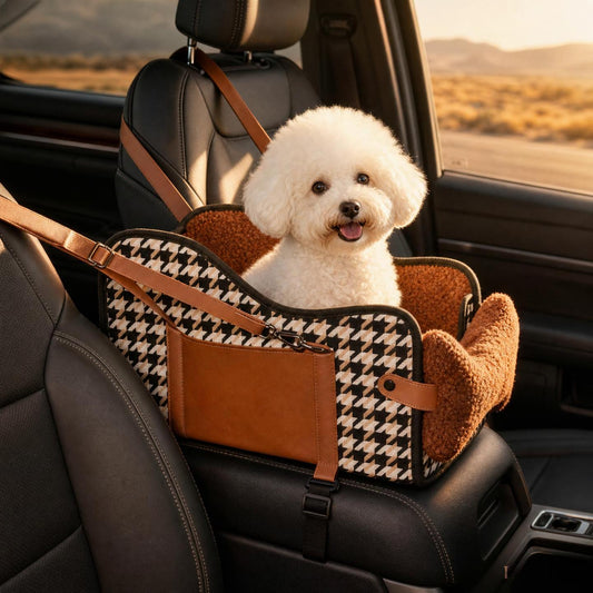 Luxury Pet Car Seat & Travel Carrier — Houndstooth Console Booster for Small Dogs & Cats