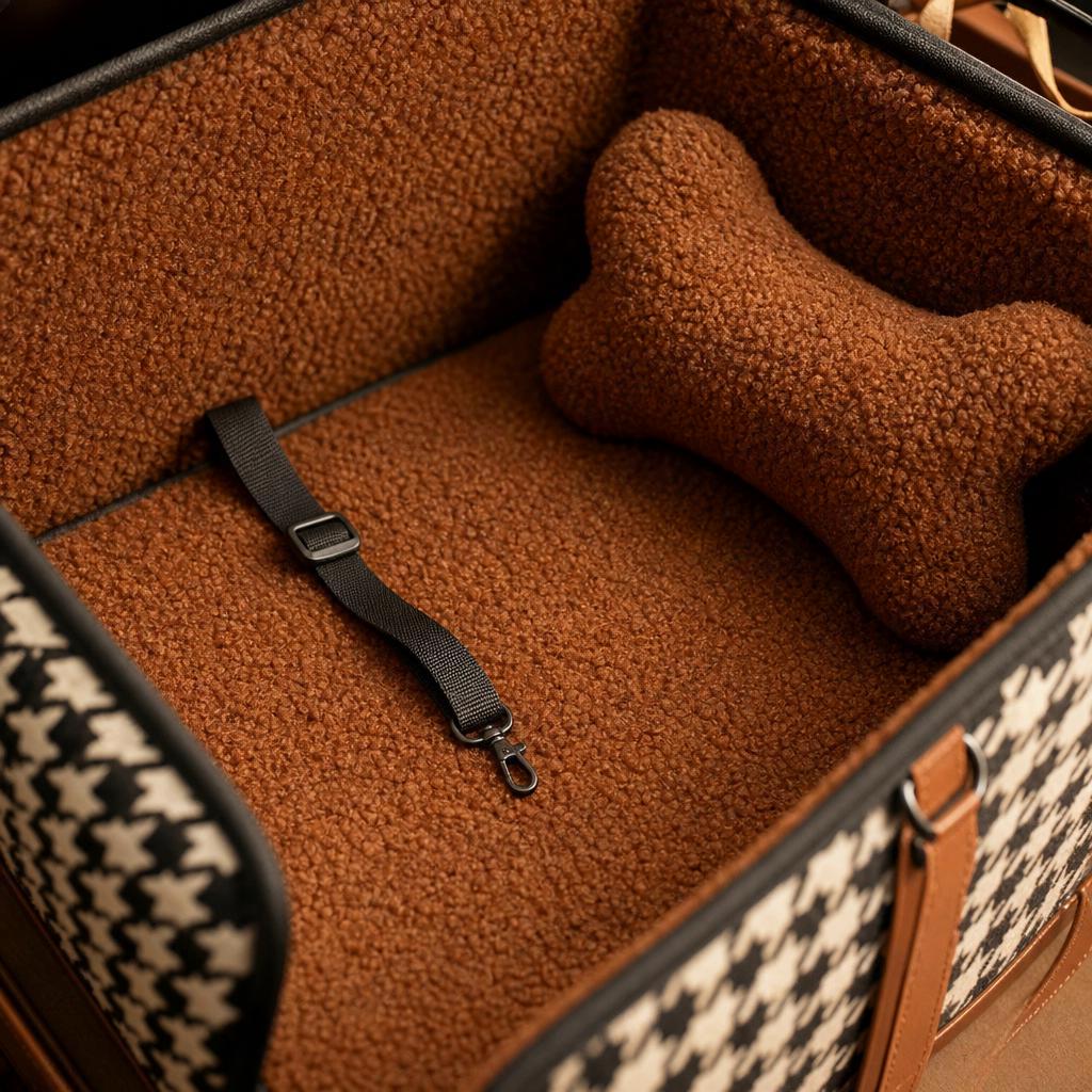 Luxury Pet Car Seat & Travel Carrier — Houndstooth Console Booster for Small Dogs & Cats
