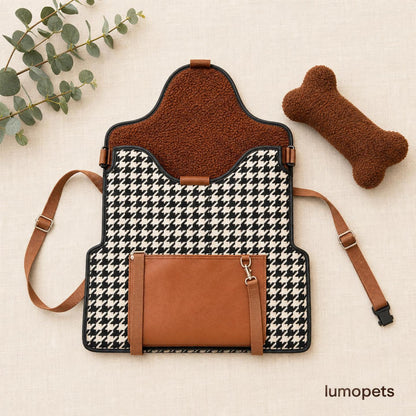 Luxury Pet Car Seat & Travel Carrier — Houndstooth Console Booster for Small Dogs & Cats