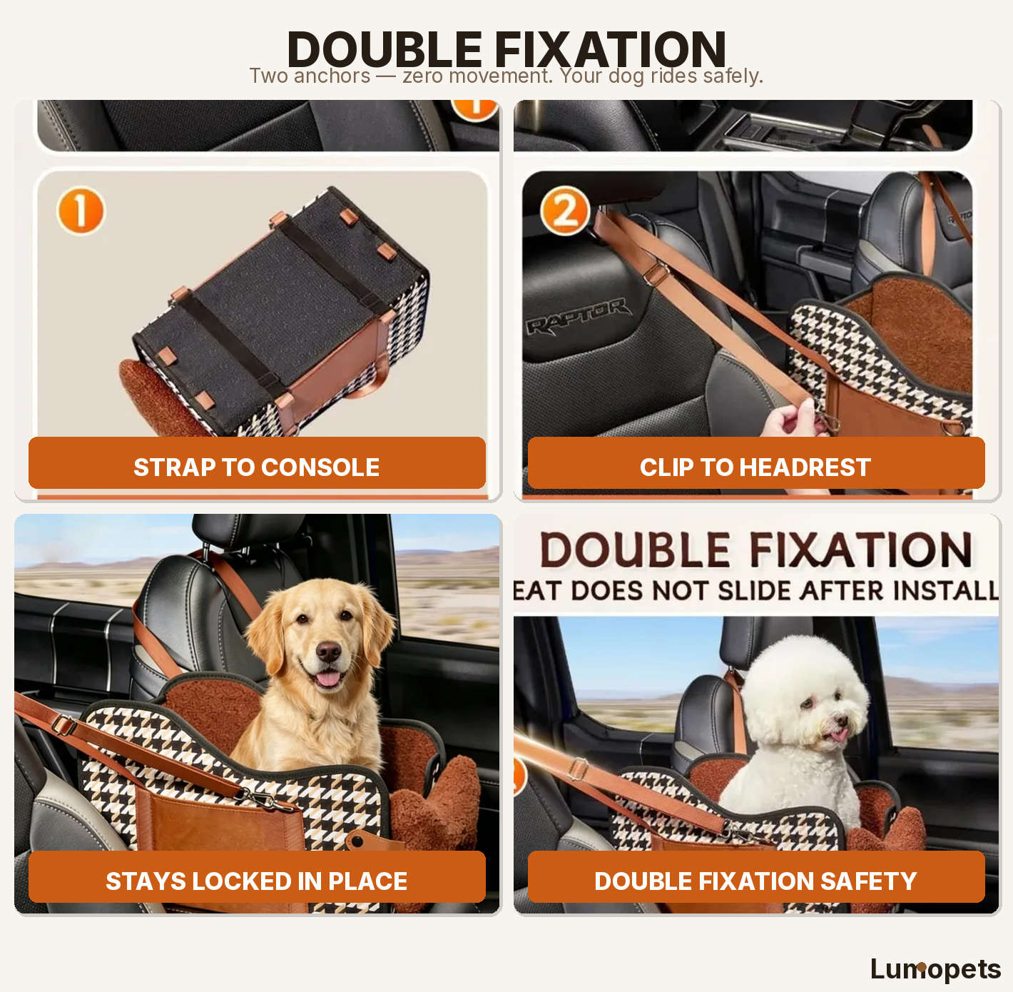Luxury Pet Car Seat & Travel Carrier — Houndstooth Console Booster for Small Dogs & Cats
