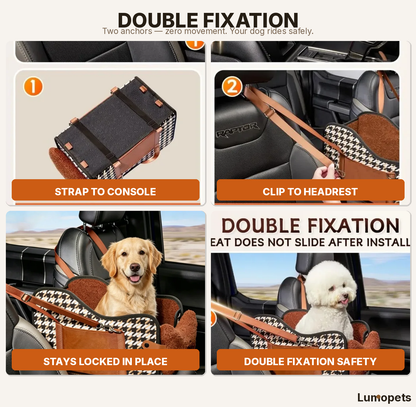 Luxury Pet Car Seat & Travel Carrier — Houndstooth Console Booster for Small Dogs & Cats